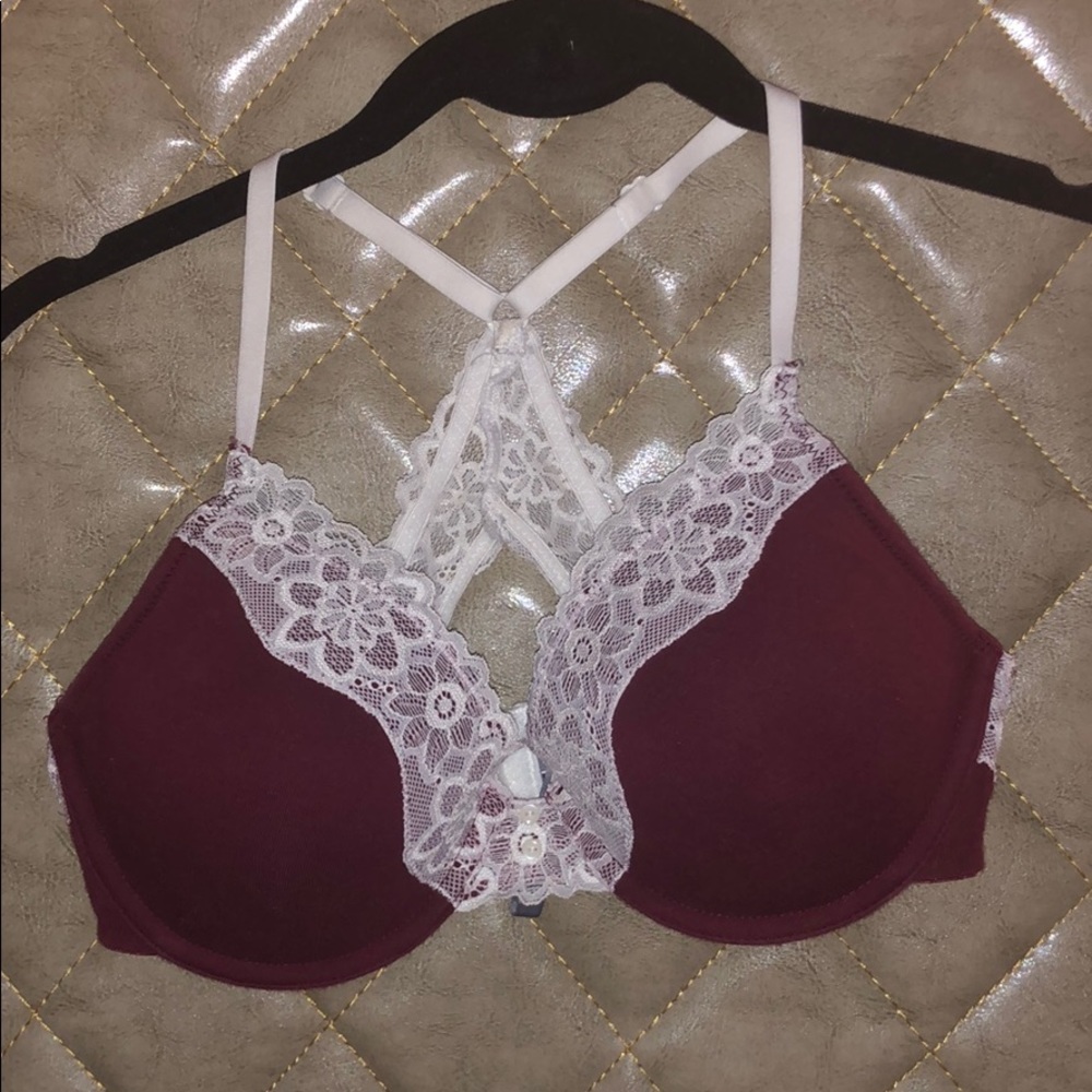 Aerie maroon and white lace bra